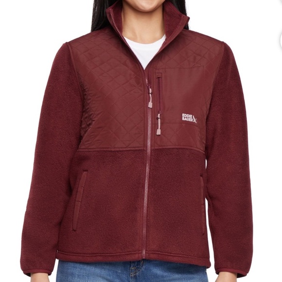 Eddie Bauer Women's Mixed Media Red Fleece Jacket Size Small - Picture 8 of 12